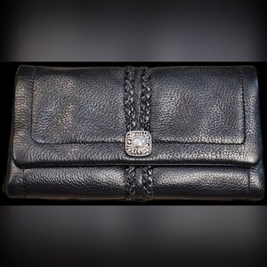 Brighton Babados Black Soft Pebbled Leather Trifold Clutch Wallet